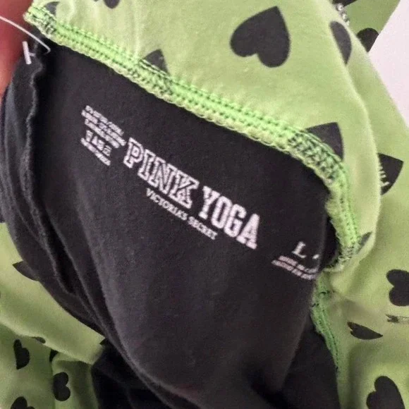 victoria's secret pink yoga fold over flare pants green hearts - Picture 2 of 8